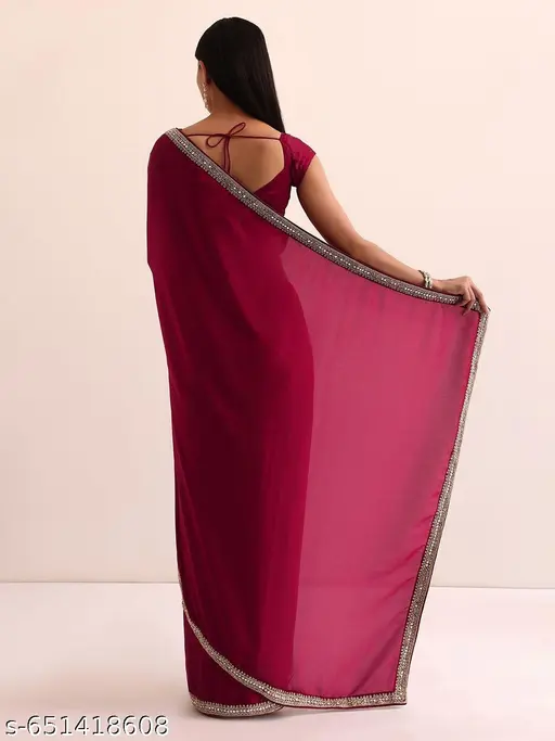Women&amp;#039;s Satin Solid Printed Saree With Unstitched Blouse