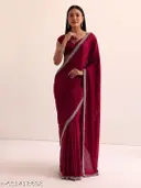 Women&amp;#039;s Satin Solid Printed Saree With Unstitched Blouse