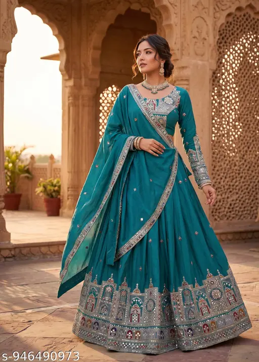 Turquoise Bollywood Inspired Designer Lehenga