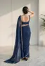 Women Soft Silk Saree with Blouse | Mirror Lace Saree for Wedding &amp;amp; Festival | Color: Navy Blue