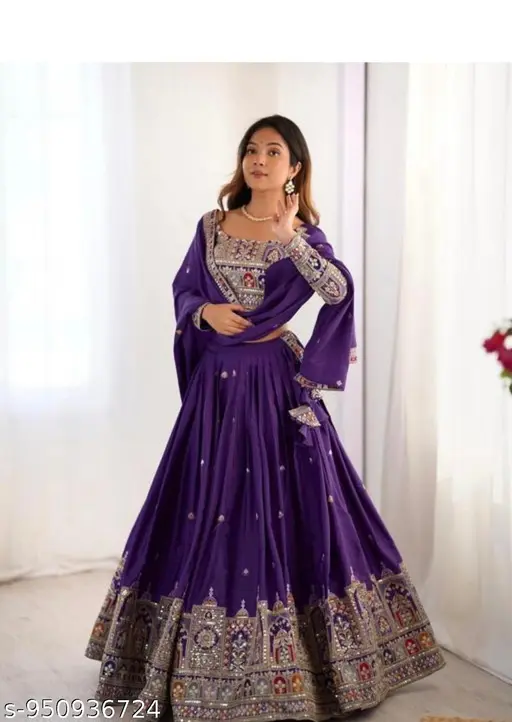 Royal Purple Silk Blend Ethnic Lehenga Choli Set