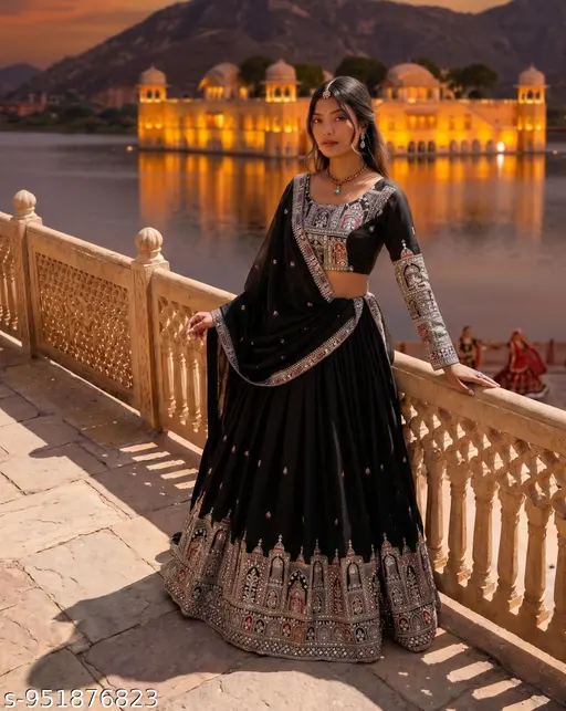 raditional Black Chaniya Choli Ethnic Wedding Bridal Wear