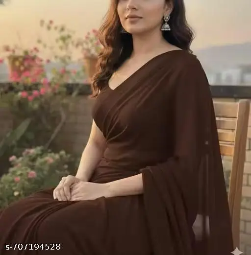Imported Classy Soft Georgette Fabric. !! plain saree coffee ! women for saree ! women for dress material !