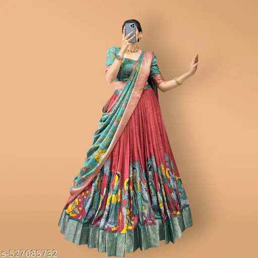 Women&amp;#039;s Collection Dolla Silk Lehenga Choli Flower Print with Foil Work With Unstitched Blouse