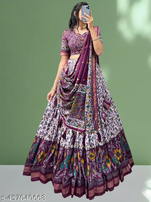Women&amp;#039;s Collection Dolla Silk Lehenga Choli Patola Print with Foil Work With Unstitched Blouse