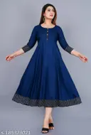 Trendy Women&amp;#039;s Solid Printed Round Flared Kurti (Navy Blue)