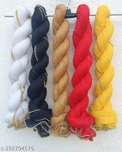 LYCRA DUPATTAS WITH FOUR SIDE GOLD PEARAL FOR WOMEN GIRLS DUPATTAS COMBO OF 5 PICE