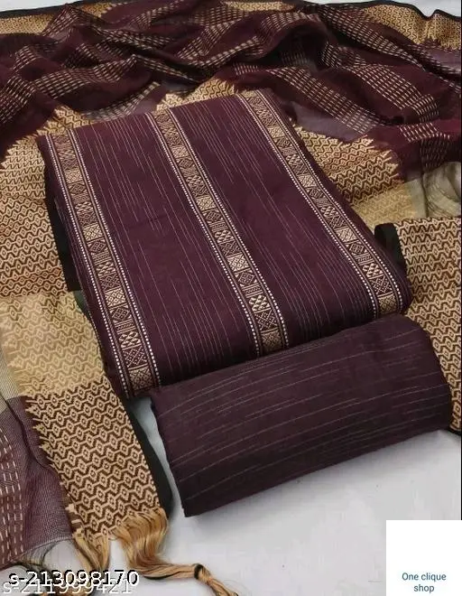 Women&amp;#039;s Maroon Solid Woven Design Cotton Suits &amp;amp; Dress Materials