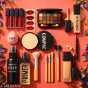 10 Pcs Combo Pack of Matte Mini Red Edition Lipstick 4, Eyeshadow, 5Pc Makeup Brush, 36H Eyeliner, PUFF, Primer, Fixer, Compact, Foundation,Concealer( Pack of 10 Pcs)