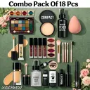 Combo Pack of Makeup Eyeshadow, Face Makeup Compact, Makeup Fixer,Concelar, 4 Pcs Lipstick, 5 Pcs Makeup Brush, Makeup Foundation, Primer, Eyeliner, Mascara, Kajal ads &amp;amp;Makeup Blender Puff( pack of 12 Pcs)