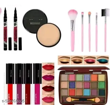 Eyeshadow 18 colour palette, shimmer and matte shades for eye makeup+ yanqina 36hours eyeliner+5pc makeup brush longlisting 4lipstick pack of 5