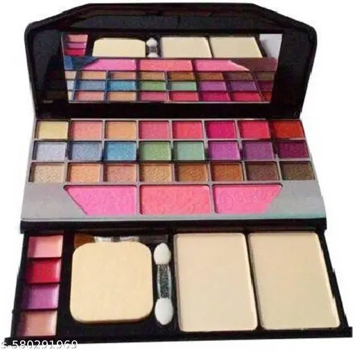 Total Beauty Kit – 13 Items – Includes TYA Eyeshadow Palette, 5 Makeup Brushes, 2 Eyeliners, 2 Kajals, Mascara, 4 Red Edition Liquid Lipsticks, and 2 Soft Puffs.
