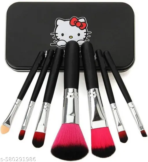 10-in-1 Makeup Combo – Includes TYA Eyeshadow Palette, 7-Piece Brush Set, 2 Puffs, Maroon Lipstick, 2 Eyeliners, 2 Kajals, and Mascara.
