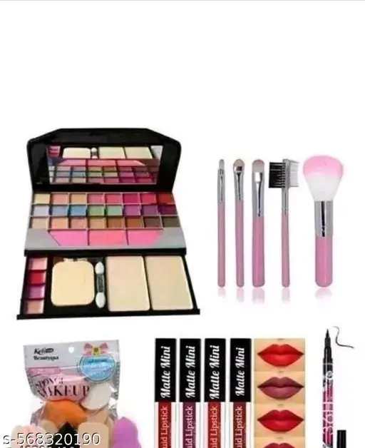 High quality makeup combo of tya and 5in1brush with blenders and 5 shade of lipstick and high quality eyliner
