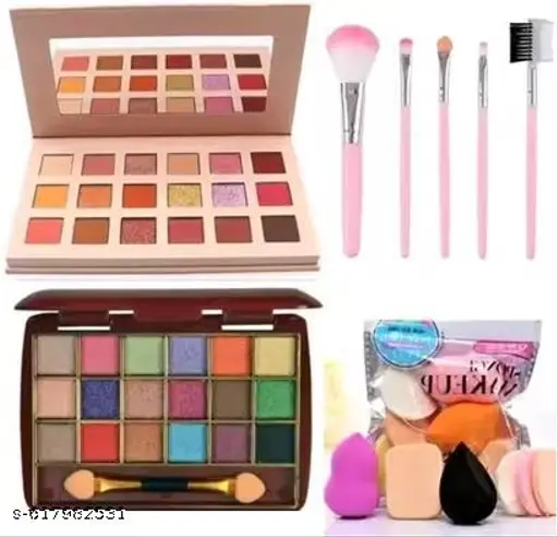 ASREET BEST FACE MAKEUP COMBO PACK OF NUDEE SHADOW , 5 BRUSH , 6IN1 PUFF , SMALL SHADOW